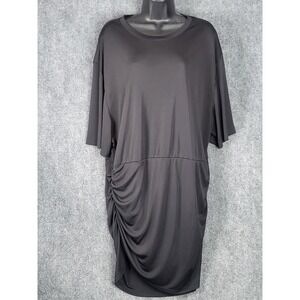 HM Ruched T-Shirt Dress Womens XXL Black Draped Drop Waist Short Sleeve Midi LBD